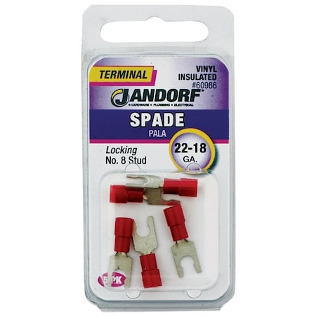 Locking Spade Terminal, 600 V, 22 to 18 AWG Wire, #8 Stud, Vinyl Insulation
