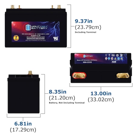 Mighty Max Battery MM-G31M, 12V 110Ah, Group Size 31M Deep-Cycle Marine AGM, 825 CCA, 1000 MCA, 240 RC Battery MAX4167584