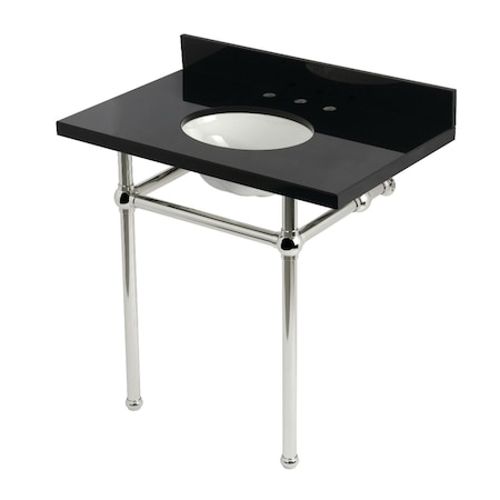 Kingston Brass 36" Black Granite Console Sink with Brass Legs, 8-Inch, 3-Hole, Black Granite/Polished Nickel KVPK36KB6