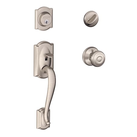 Schlage Schlage Camelot / Georgian Satin Nickel Single Cylinder Handleset and Knob Right or Left Handed F60GCAM619GEO