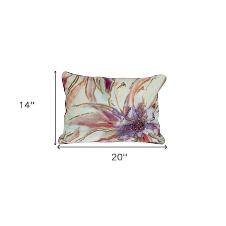 Homeroots 14" X 20" Pink and Purple Floral Cotton Throw Pillow With Sequins 529187