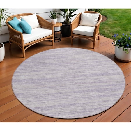 Homeroots 8' Lavender And Lilac Round Abstract Washable Indoor Outdoor Area Rug 613111