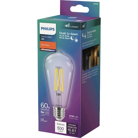 Signify 60W Equivalent Soft White ST19 Dusk to Dawn LED Decorative Light Bulb 586909
