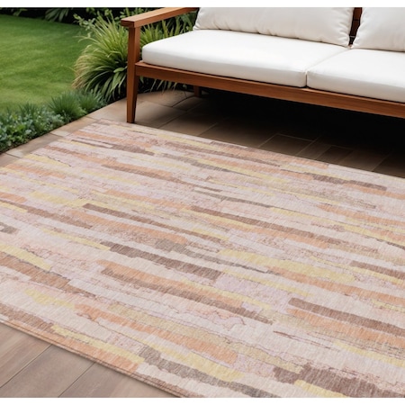 Homeroots 10' X 14' Pink And Beige Striped Washable Indoor Outdoor Area Rug 609053