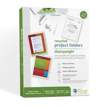 C-Line Products 8-1/2" x 11" Clear Reduced Glare Recycled Poly Project Folders, 25/BX 62127