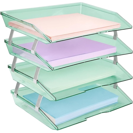 Acrimet Facility 4 Tier Letter Tray Side Load Letter Size Desktop File Organizer Plastic Clear Green 256.5