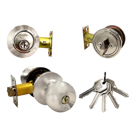 Ecs Hardware Durable Combo Lockset w/ Single Knob & Deadbolt, Entrance, Satin Nickle, Grade 3 KW1 ECSH-3607-SN-KW1