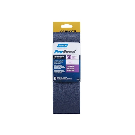 Norton Sanding Belt, 3 in W, 21 in L, 50 Grit, Coarse, Zirconia Aluminum Abrasive, 5PK 07660749265