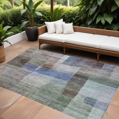 Homeroots 9' X 12' Brown Green And Blue Abstract Washable Indoor Outdoor Area Rug 604280