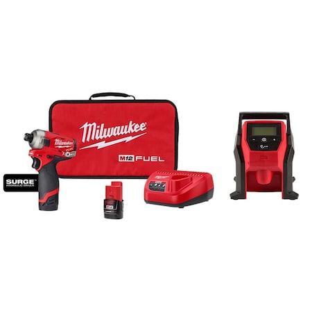 Milwaukee Tool M12 FUEL SURGE Driver Kit + M12 Inflator 2551-22, 2475-20