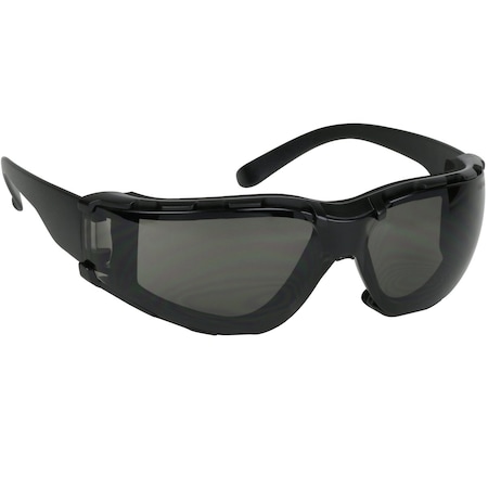 Bouton Optical Rimless Safety Glasses w/Black Temple, Gray Lens, Foam Padding and Anti-Scratch/Anti-Fog Coating 250-00-F021