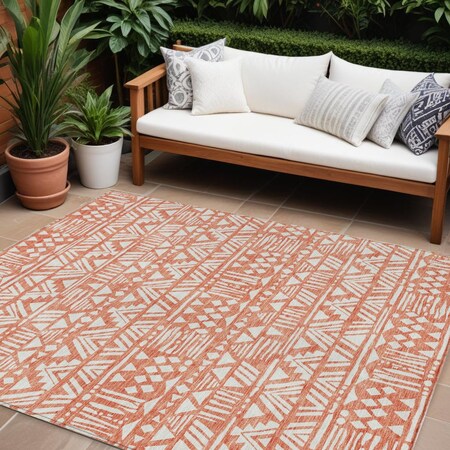 Homeroots 10' X 14' Coral And Ivory Southwestern Washable Indoor Outdoor Area Rug 594165