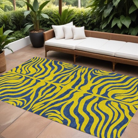 Homeroots 8' X 10' Yellow And Blue Animal Print Washable Indoor Outdoor Area Rug 600717