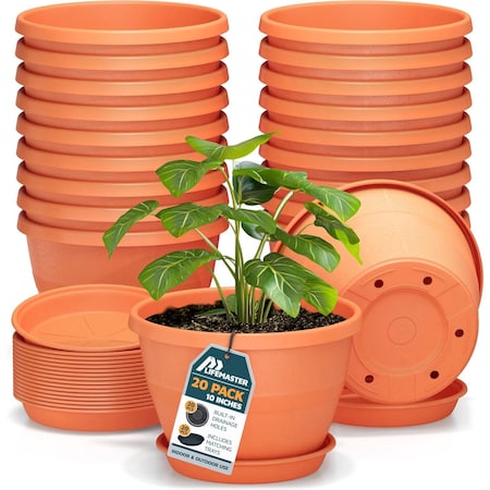 Lifemaster 10-Inch Whiskey Barrel Planters, Durable Plastic Pots with Drainage and Saucer, 20PK LMPBP20PRD20