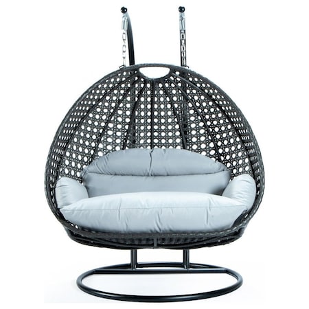 Leisuremod Charcoal Wicker Hanging 2 person Egg Swing Chair with Light Grey Cushions ESCCH-57LGR