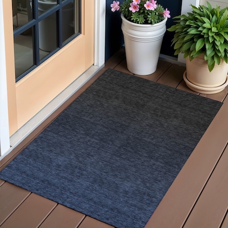Homeroots 3' X 5' Navy Blue And Charcoal Abstract Washable Indoor Outdoor Area Rug 588954