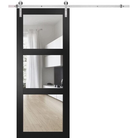 Sartodoors Sturdy Barn Door Frosted Glass, Lucia 2555 Matte Black, 6.6FT Rail Hangers Heavy Hardware Set, So LUCIA2555BD-S-BLK-3296
