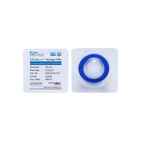 Foxx Life Sciences EZFlow High Particulate Syringe Filter, 0.22um Hydrophilic PVDF w/ Glass Fiber Prefilter, 25mm, 100PK 37P-2216-OEM