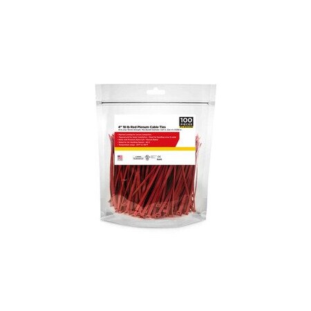 Cable Wholesale Plenum Red Air Handling Cable Ties, 18 lb, 4 inch, 100pcs/Bag 31CV-07101