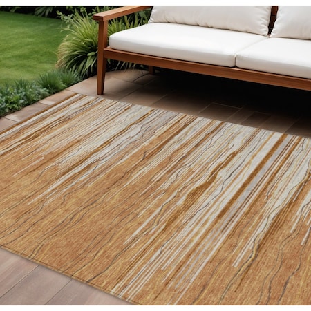 Homeroots 8' X 10' Brown Copper And Ivory Striped Washable Indoor Outdoor Area Rug 597280