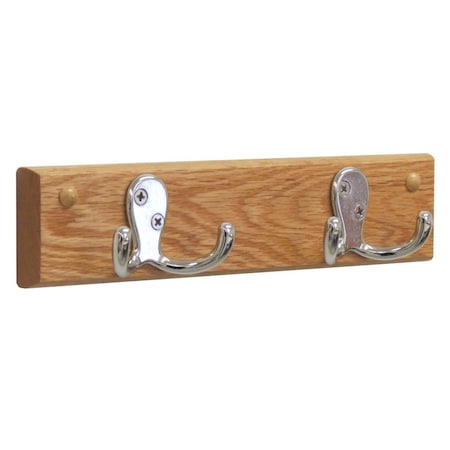 Wooden Mallet 2 Double Prong Nickel Hook Rail & Coat Rack Light Oak 10 x 225 x 175 in. HSD2NLO