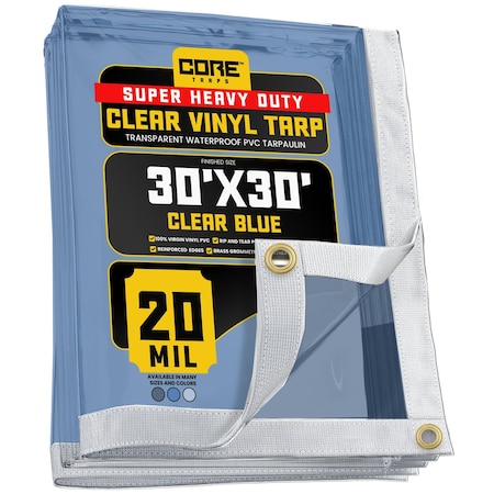 Core Tarps Tarp, 30 ft x 30 ft, 20 Mil, Blue, Polyethylene, UV Resistant CT-103-30X30