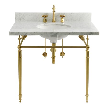 Kingston Brass 36" Carrara Marble Console Sink Set w/ Faucet in Carrara Marble White/Brushed Brass CKVPB3622M87