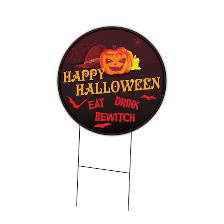 Signmission Happy Halloween Double Sided Corrugated Plastic Circle Yard Sign C-24-CIR-DS-WS-Happy Halloween