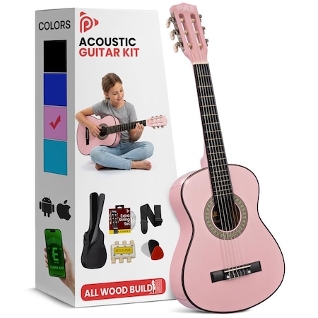 Pyle 30-Inch Beginner Acoustic Guitar Kit, 6-String Classical Style Travel Guitar for Kids & Adults PGAKT30PK
