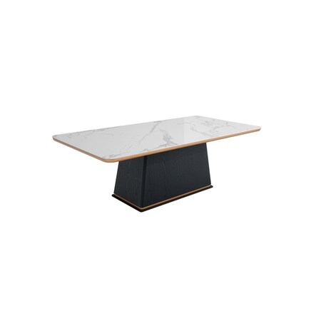 Homeroots 94" White Ceramic Faux Marble And Black Rectangular Dining Table 487373