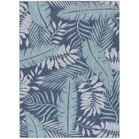 Homeroots 4' X 6' Navy Blue Sky Blue And Ivory Palm Leaf Indoor Outdoor Area Rug 552516