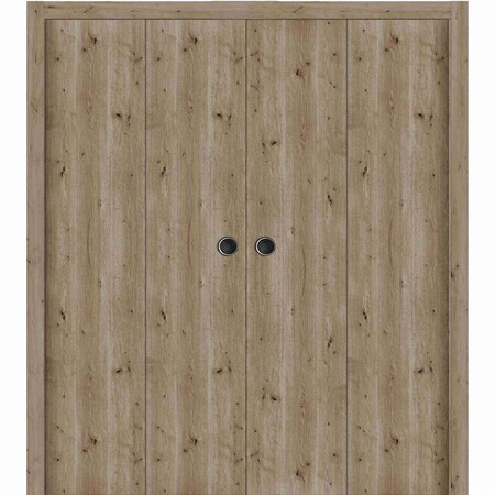 Sartodoors Sliding Closet Double Bi-fold Doors 72 x 80 inches, BASIC 3001 Caramel Oak, Sturdy Tracks Moldings BASIC3001DBF-NATUR-72x80 (4* 18x80)