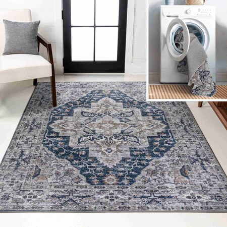 Jonathan Y Didim Boho Gray Medallion Non-Slip Machine-Washable Navy/Light Gray 4 ft. x 6 ft. Area Rug WSH102B-4