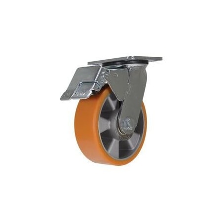 Vestil Polyurethane Swivel With Total Brake Caster 6 In. x 2 In. 1210 lb Orange/Silver CST-VE-6X2PUA-SWTB