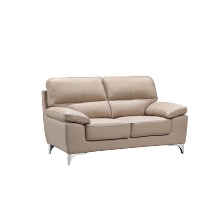 Homeroots 64in Beige And Silver Faux Leather Loveseat 329567