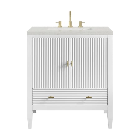 James Martin Vanities Myrrin 30" Single Vanity, Bright White w/ 3 CM Lime Delight Silestone Top 485-V30-BW-3LDL