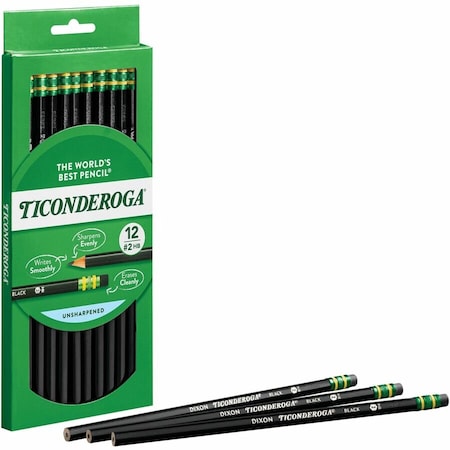 Dixon Ticonderoga Woodcase HB No 2 Pencil With Eraser, Black Barrel, Dozen 13953