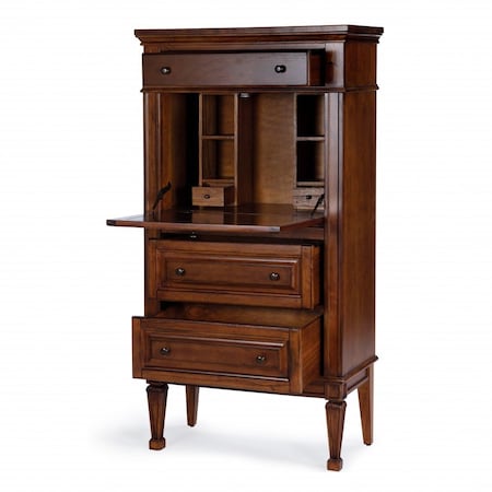 Homeroots 28" Brown Rubberwood Solid Manufactured Wood Secretary Desk With Three Drawers 389426