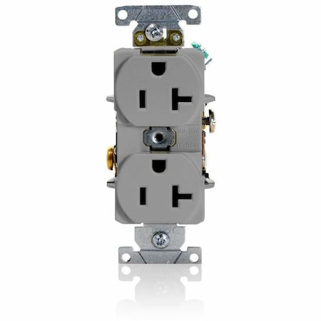 Leviton Duplex Straight Blade Receptacle, 5-20R, 20 A, 125V AC, 2 Pole, 3 Wire, Flush Mount, Grounded 5362-GYS