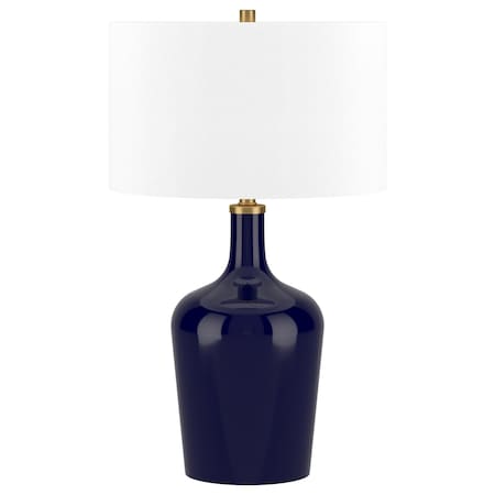 Homeroots 25" Blue Glass Urn Table Lamp With White Drum Shade 546130