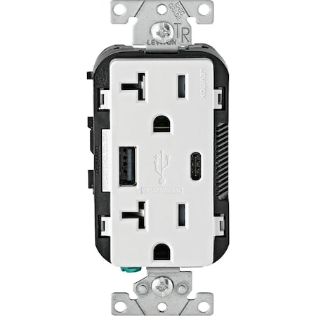 Leviton 20A White 2-Port USB Charging Outlet with 5-20R Tamper Resistant Duplex Outlet 002-T5833-00W