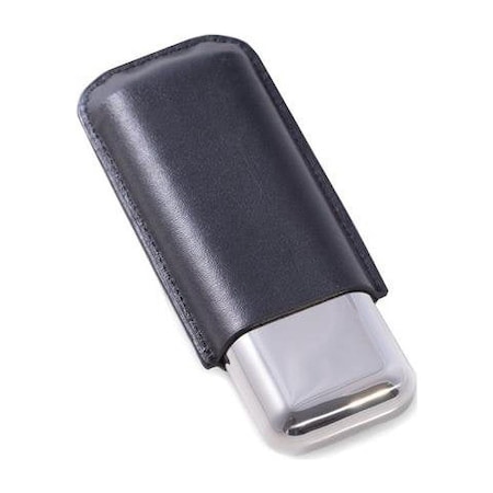 Bey Berk International Bey-Berk International  52 Gauge Stainless Steel Double Cigar Holder - Black Leather C242B