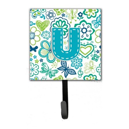 Carolines Treasures Letter U Flowers And Butterflies Teal Blue Leash and Key Holder CJ2006-USH4