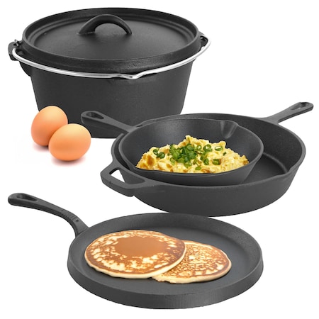 Megachef Pre-Seasoned Cast Iron 5-Piece Kitchen Cookware Set, Pots and Pans MCCI-440
