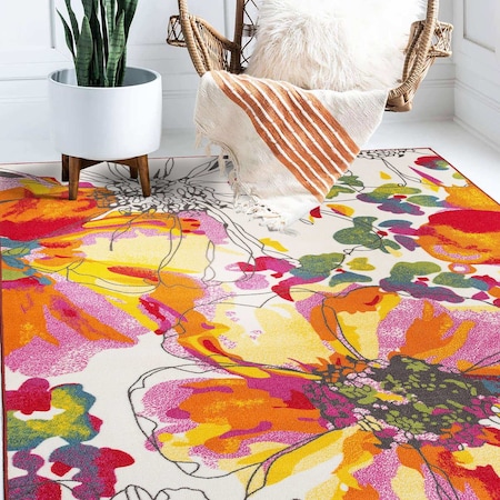 World Rug Gallery Modern Bright Flowers Non-Slip Area Rug 4 ft x 6 ft Multi 503MULTI4X6