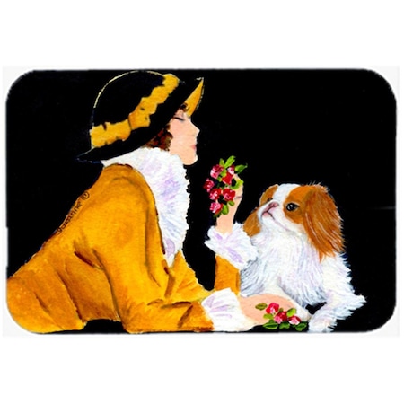 Carolines Treasures 12 x 15 in. Lady with her Japanese Chin Glass Cutting Board- Large SS8540LCB