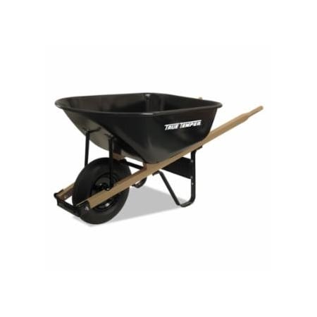 True Temper Steel Medium Duty Wheelbarrow, 6 cu ft, 1 Pneumatic 2-Ply, Black 027-J6