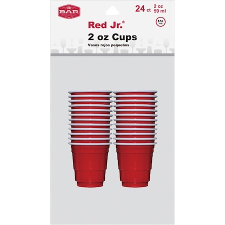 The Bar Red Jr. 2 Oz. Red Plastic Cups, 24PK 16605