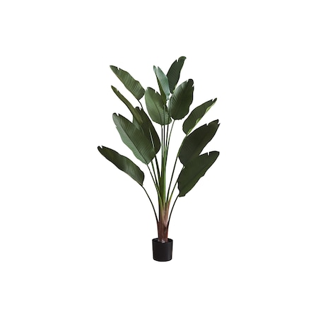 Monarch Specialties Artificial Plant, 83'' Tall, Indoor, Decorative, Palm Tree, Real Touch, Green Leaves, Black Pot I 9591