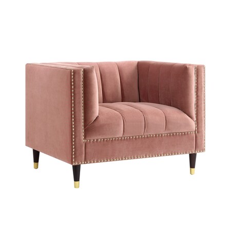 Homeroots 34" Blush And Gold Velvet Tufted Club Chair 534134